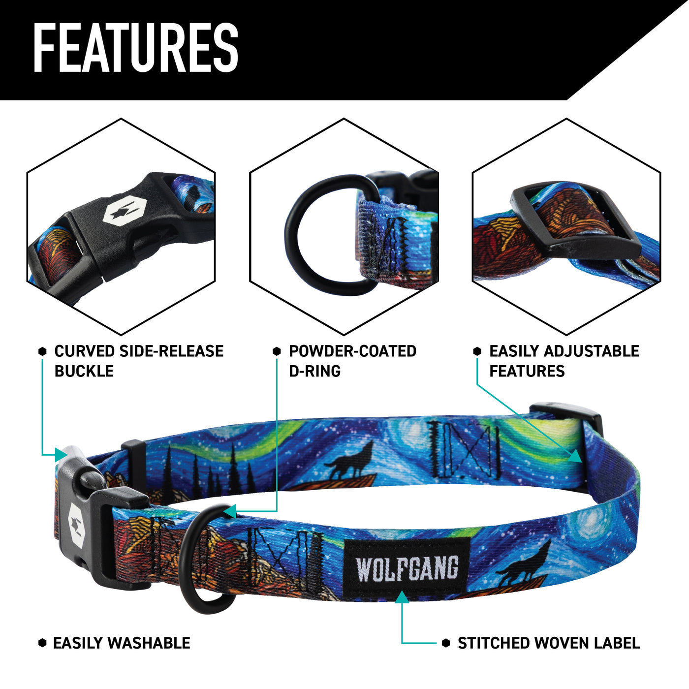 StarryWolf Wide Dog Collar